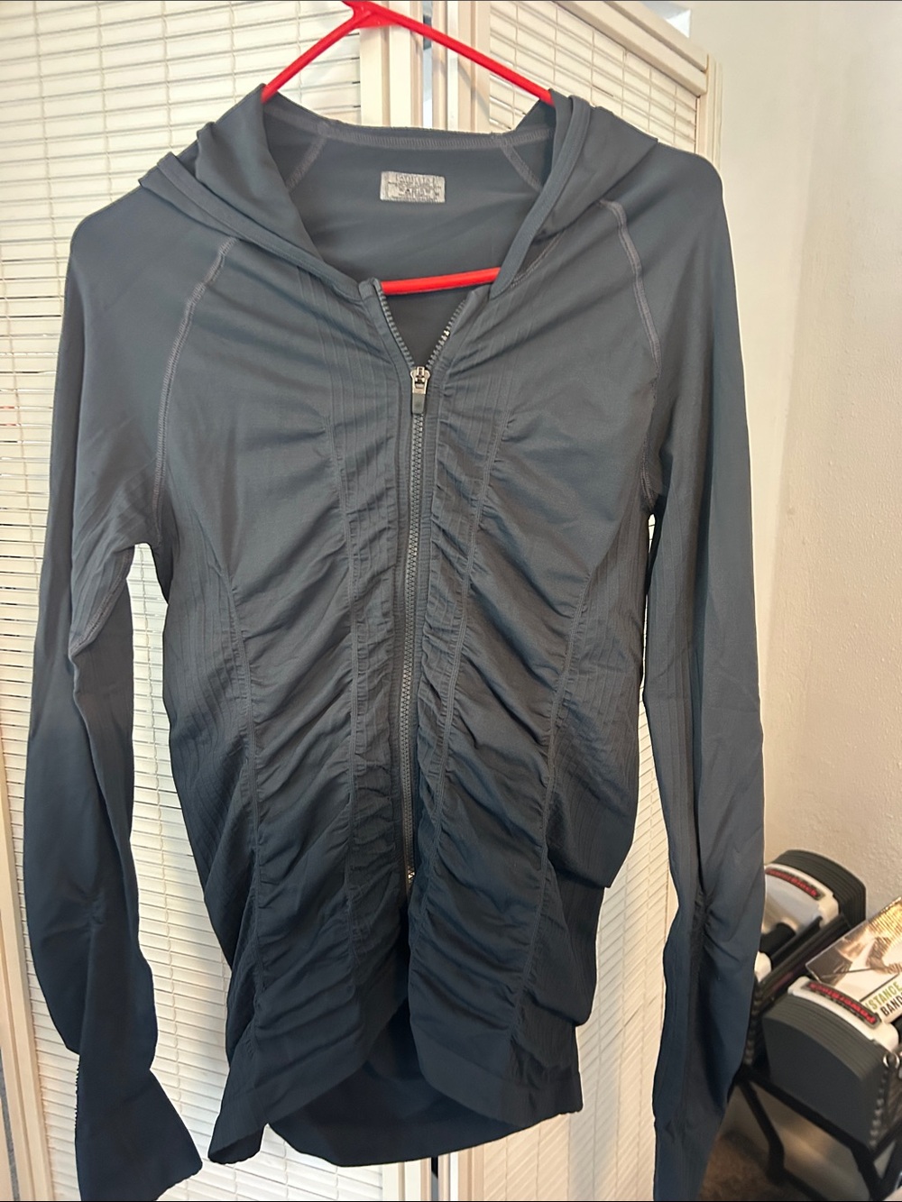 Athleta two tone gray Ruched Hooded Utility Jacket